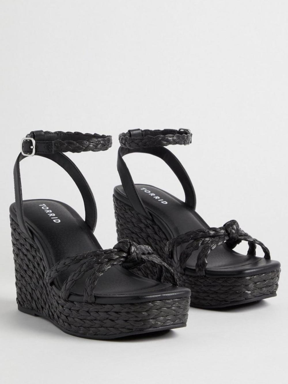 Torrid Black Strappy Raffia Platform Wedge Sandals 8.5 WW NWT